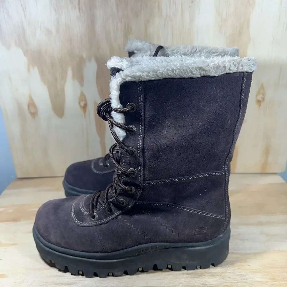 Skechers Vintage Y2K Chunky Platform Dark Brown Winter Boots Women’s Size 9.5